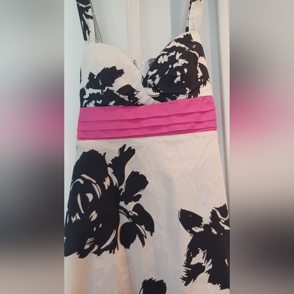 NWT City Studio 13 White Blk Floral Hot Pink Trim Formal Party Prom A-line Dress - Picture 3 of 14